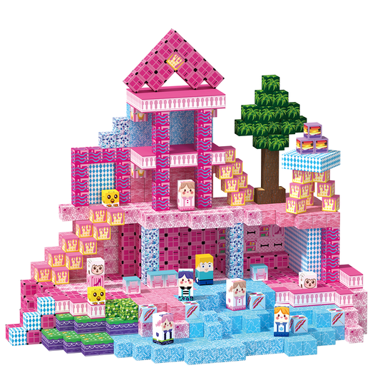 Minecraft 3D Magnetic Building Blocks – Pink Palace Theme | 100 Pieces | 2cm Cubes (Ages 3-7)