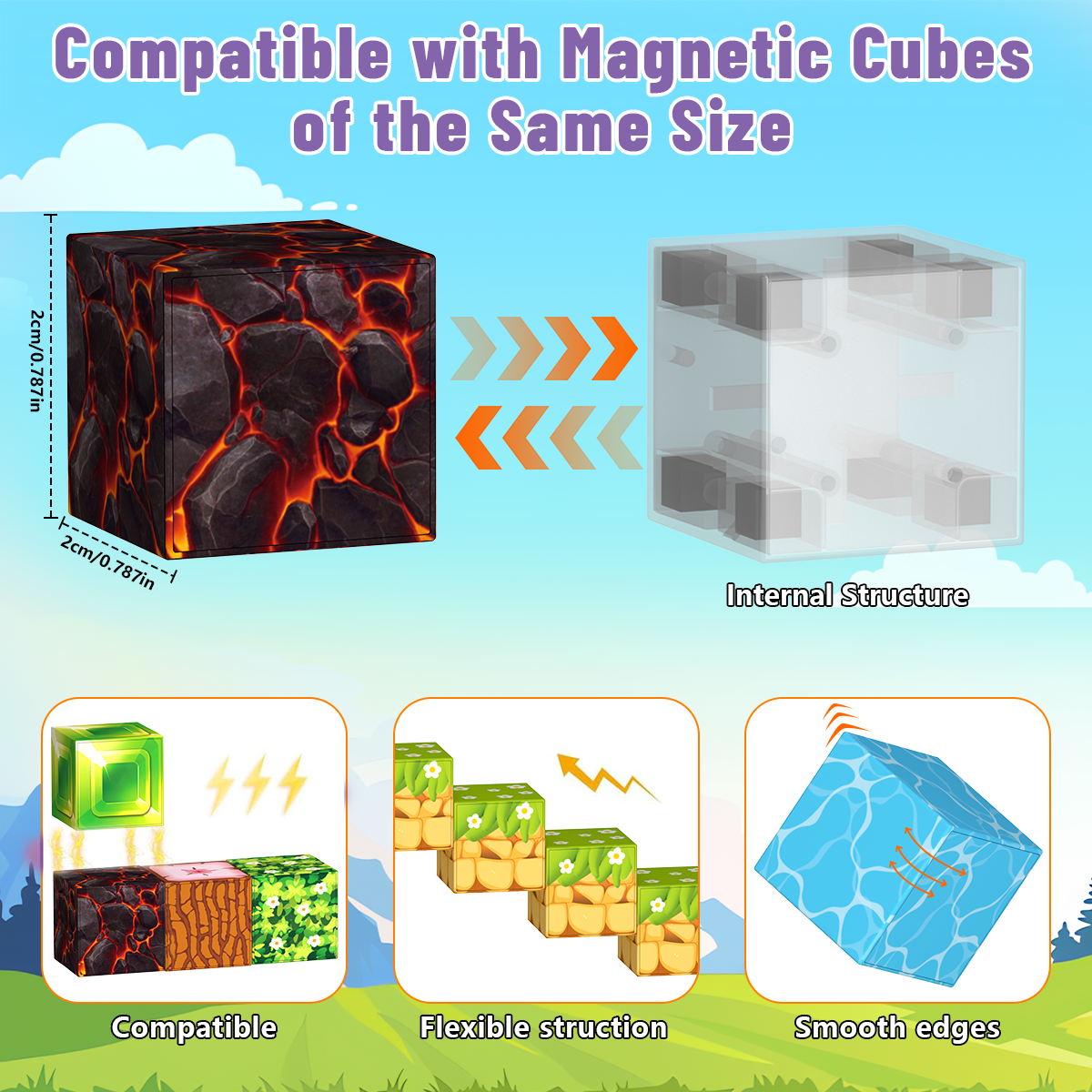 Minecraft 3D Magnetic Building Blocks – Village Theme | 100 Pieces | 2cm Cubes (Ages 3-7)