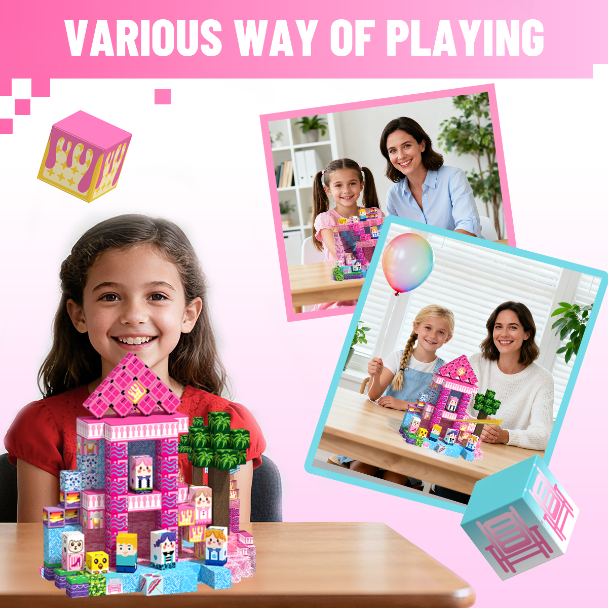 Minecraft 3D Magnetic Building Blocks – Pink Palace Theme | 100 Pieces | 2cm Cubes (Ages 3-7)