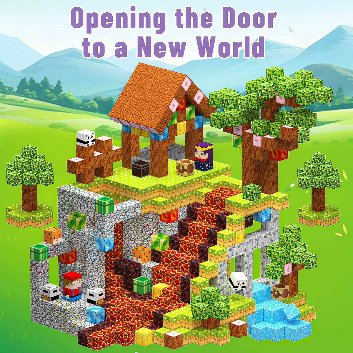 Minecraft 3D Magnetic Building Blocks – Village Theme | 100 Pieces | 2cm Cubes (Ages 3-7)
