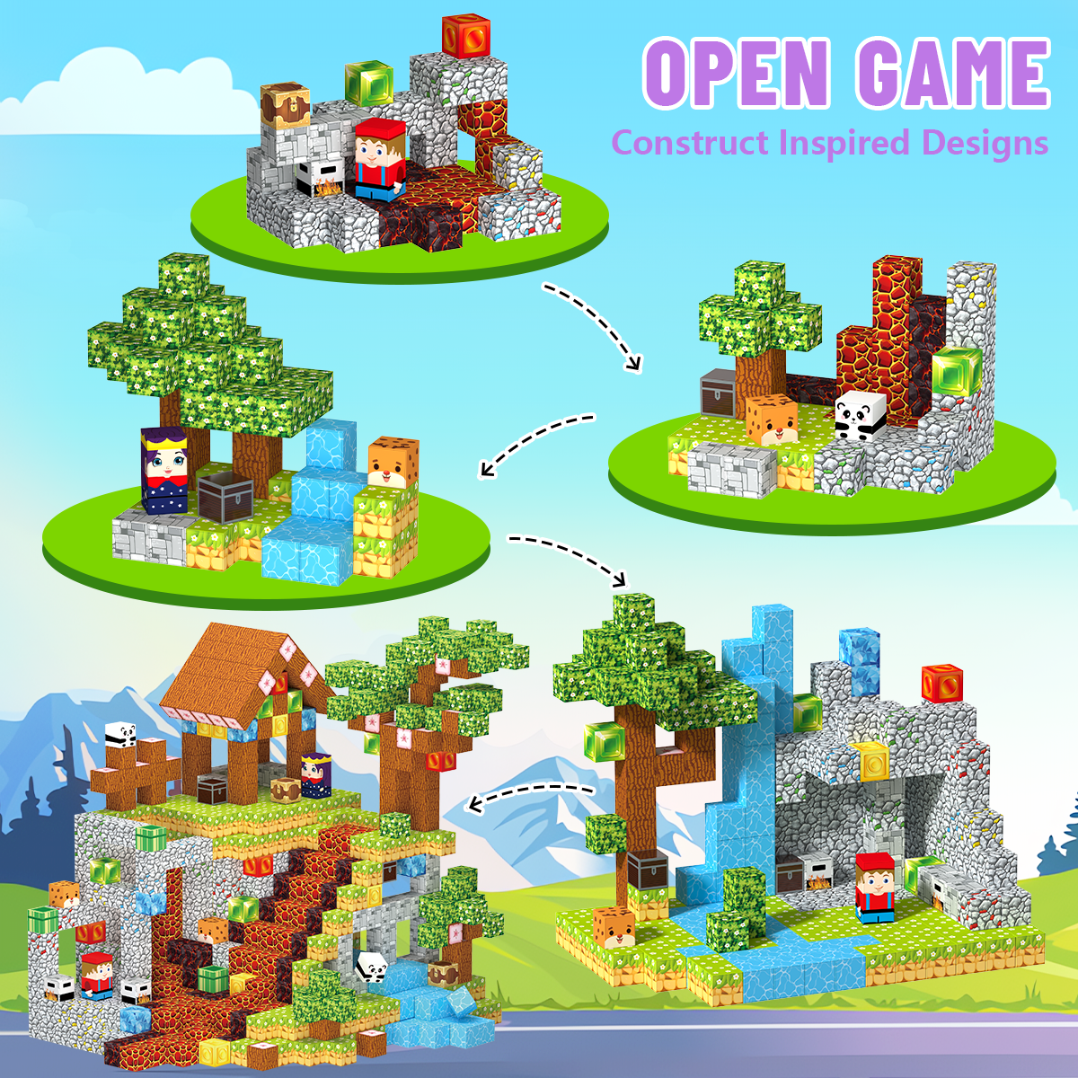 Minecraft 3D Magnetic Building Blocks – Village Theme | 100 Pieces | 2cm Cubes (Ages 3-7)